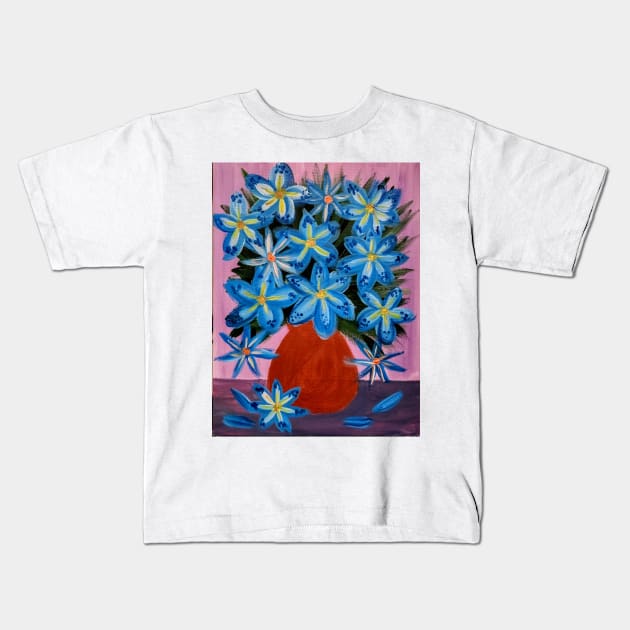 A beautiful bouquet of mixed flowers in a copper and gold vase Kids T-Shirt by kkartwork